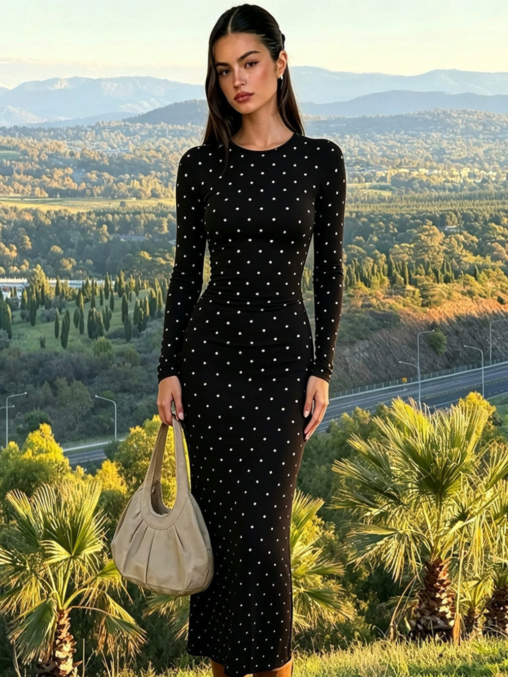 ZARA Sexy Slimming Polka Dot Long Sleeve Bodycon Mermaid Dress Fall